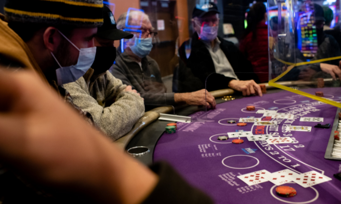 A blackjack table is seen at Ho-Chunk Gaming Black River Falls in Black River Falls, Wis., on Feb. 9, 2022. (Ilana Bar-av for Wisconsin Watch)